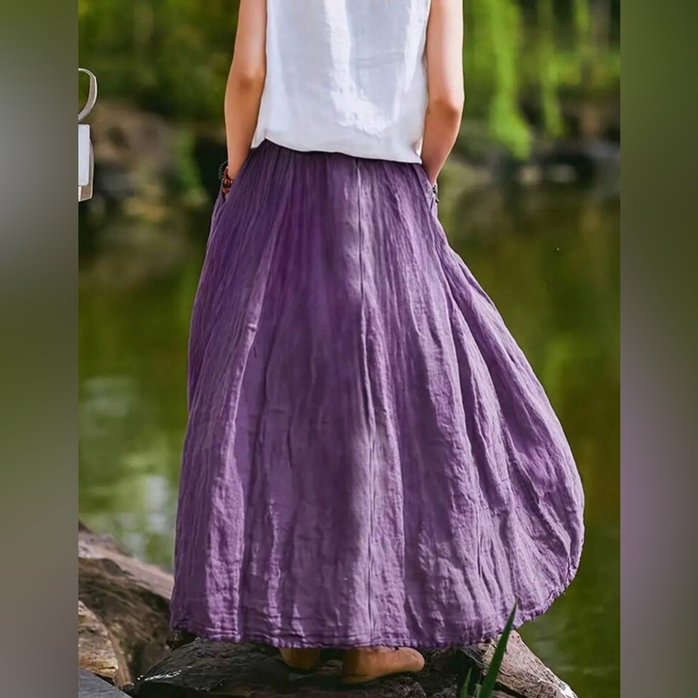 Purple crêpe skirt with pockets, size XL - Picture 3 of 7